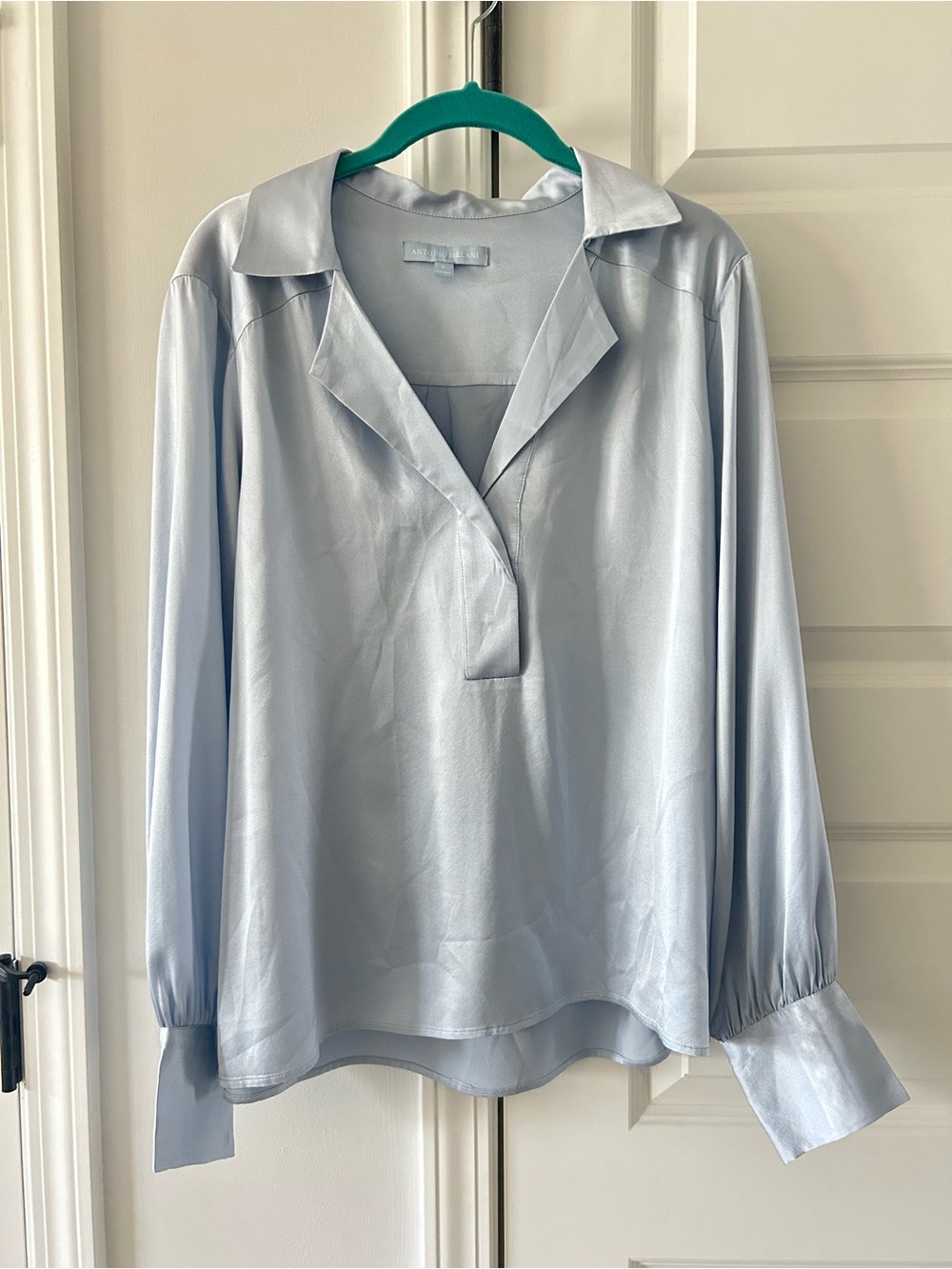 Antonio Melani Quiet Luxury Old Money Silk V-Neck Collar Long Sleeve Blouse L